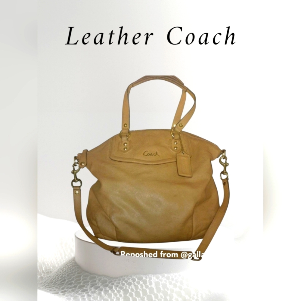 Coach Tan Leather Shoulder Bag with Slouchy Design